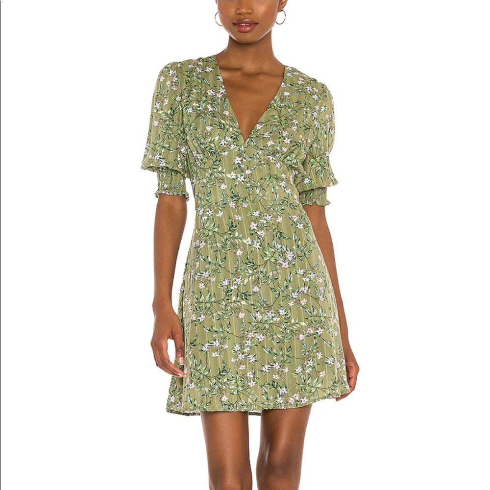 MINKPINK Olive Floral V-Neck Mini Dress